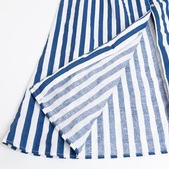 ✨ ZARA Striped Linen Blend Midi Shirt Dress White Blue Button Front - Picture 10 of 13